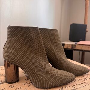 Zara Olive Patterned Ankle Boots with Metallic Heel